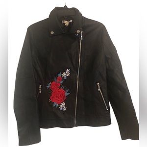 Black leather (faux) jacket with rose 🌹 design. Brand new w/tag.